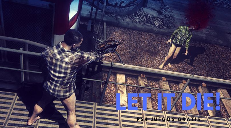 Let it Die juego gratis PS4. Juego de acción . El personaje principal está disparando a un enemigo en su ascenso a la Tower Barbs